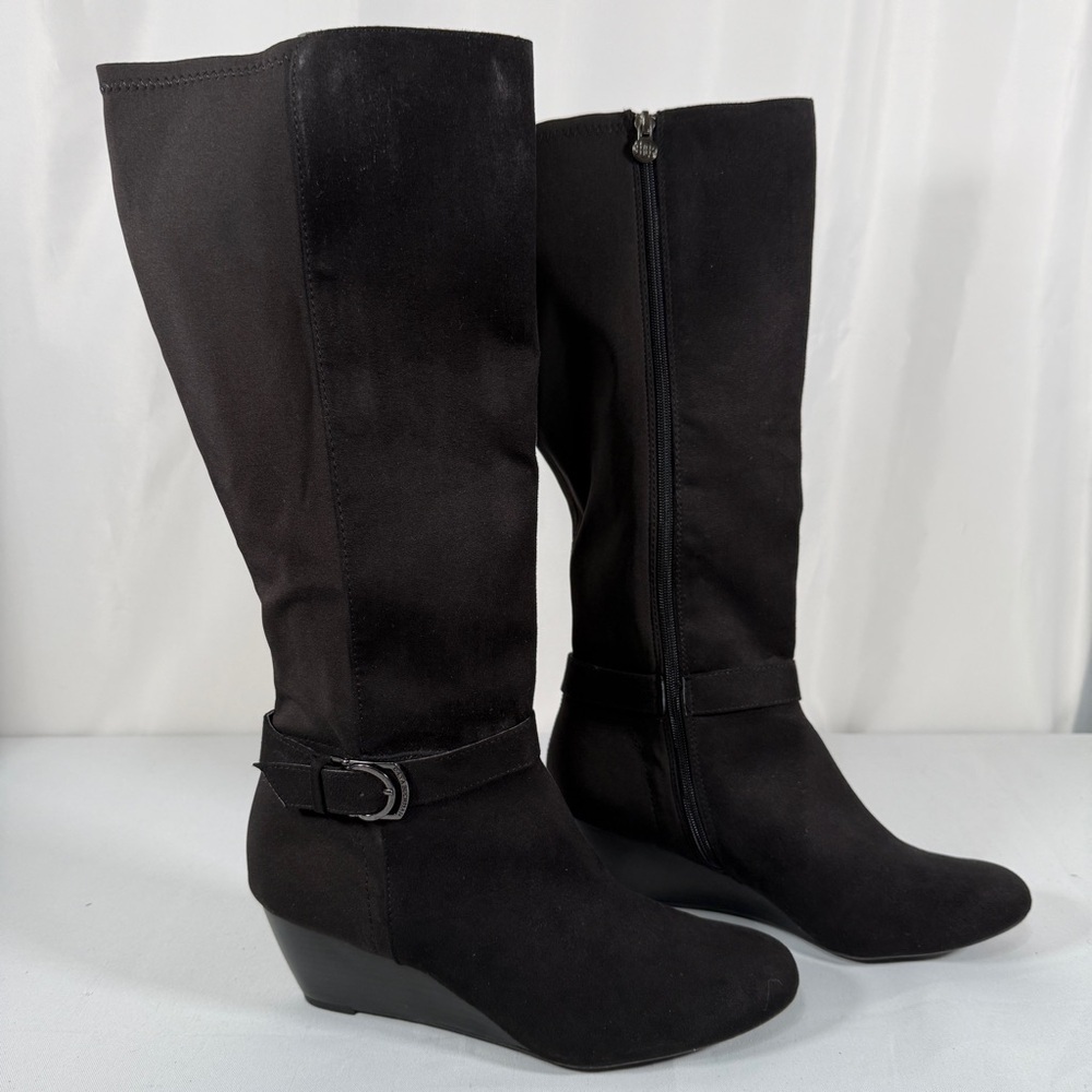 Dana Buchman Black Wedge Boots with Buckle